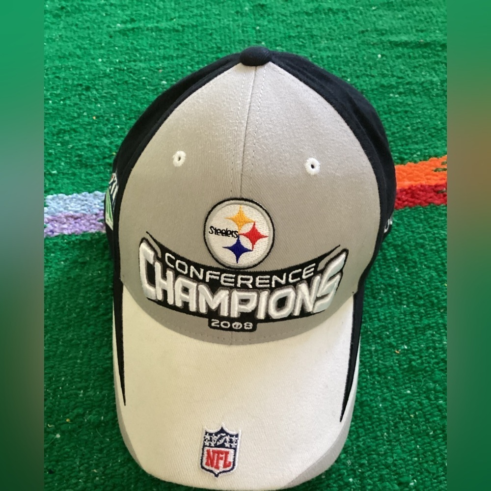 REEBOK PITTSBURGH STEELERS CONFERENCE CHAMPIONS 2008 HAT ADULT BLACK ADJUSTABLE